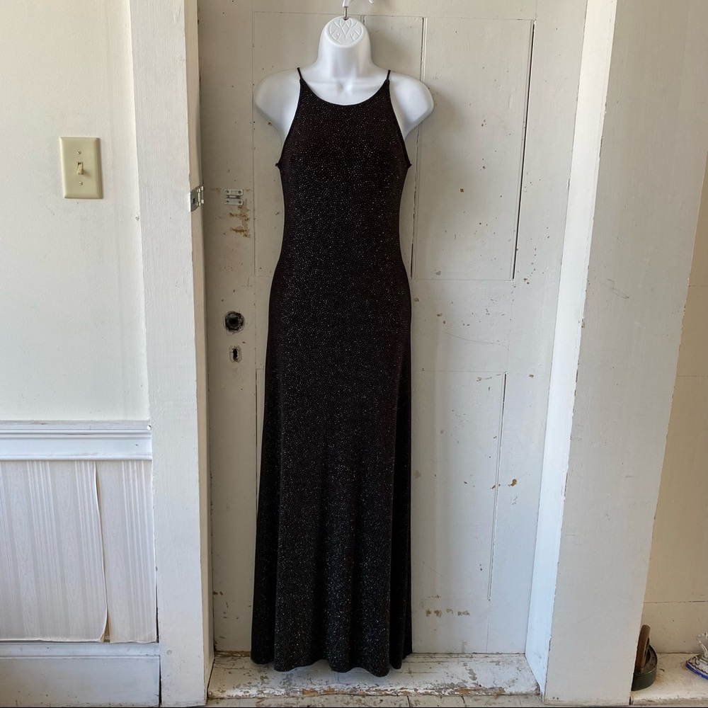 Vintage Erica Michelle Ltd Black Sparkly Maxi Dress